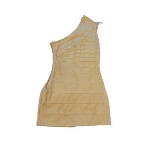 Gold one shoulder bandage dress